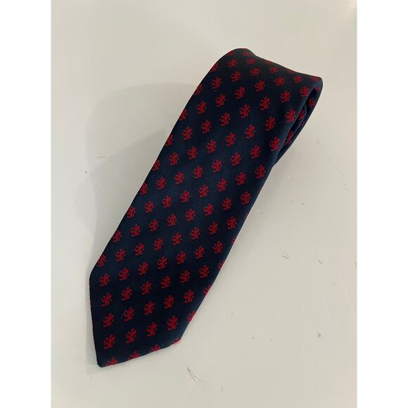 Michelle Men's Silk Blend Neck Tie Navy Blue with Red Design JL - Picture 1 of 8